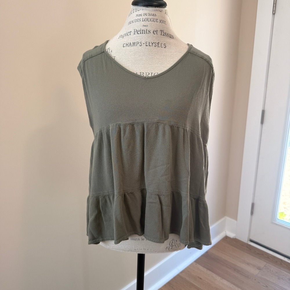 Cozy Co Women's Green Sleeveless High Low Blouse Size 1X